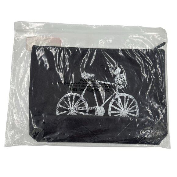 Thirty-One Black Zipper Pouch Bag With Silver Bicycle Print Design - Picture 3 of 4